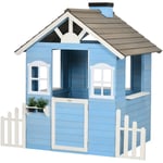 Outsunny - Maison de jeux enfant - jeu plein air maisonnette enfant - dim. 151L x 112l x 142H cm - bois sapin bleu blanc gris