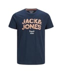 Jack & Jones JACK&JONES Mens casual cotton t-shirt crew neck, short sleeves - Navy - Size Medium