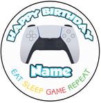 AK Giftshop Personalised PS5 Themed Gaming Controller Cake Topper - A Pre-cut Round 8" (20cm) Icing Decoration
