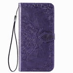 VGANA Case Compatible for Xiaomi Redmi 9AT, Leather Wallet Cover Elegant Datura Embossed Pattern with Card Solt and Magnetic Closure Phone Shell. Purple