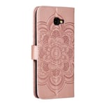 Magnetic Clip Phone Case for Samsung Galaxy J4+,Sun Mandala Pattern PU leather cover with full protection case with double Card Slots & Wrist Strap Cover (Rose Gold)