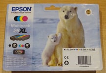 GENUINE EPSON 26XL Multipack Black C M Y Polar Bear ink cartridges dated 07/2024