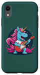 Coque pour iPhone XR Blue Unicorn Guitare Musique Rock & Roll Stars Rétro Vintage