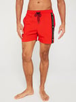 Tommy Hilfiger Slim Fit Drawstring Side Tape Swim Shorts - Red, Bright Red, Size M, Men