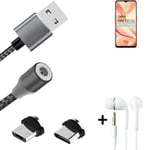 Data charging cable for + headphones Oppo Find X2 Lite + USB type C a. Micro-USB