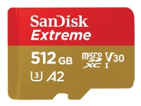 SanDisk Extreme - Flashminnekort (microSDXC til SD-adapter inkludert) - 512 GB - A2 / Video Class V30 / UHS-I U3 / Class10 - microSDXC UHS-I