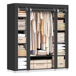 SONGMICS Armoire de Rangement en Tissu, Penderie avec Housse, Placard, Garde-robe, 45 x 150 x 175 cm, 12 Compartiments, Cadre en Métal, pour Chambre, Vestiaire, Noir LSF03H