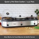 Quest 3 Pot Electric Slow Cooker, Buffet Server & Food Warmer / 2.5 Litre Pots