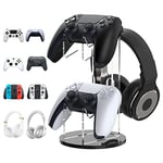 MoKo Universal Stand for Gamepad and Headphone Stand, 2 in 1 Game Controller Stand Holder Storage Organizer for ps5, ps4, xbox One, Xbox Series, Controller Stand Gaming Accessories, Black & Clear