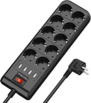Multiprise Electrique (4000W/16A) Multiprise 10 Prises avec 4 Ports USB Multiprise Parafoudre Parasurtenseur Prise Multiple, Cable 2M