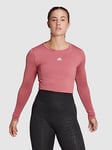 adidas Knit Designed2Move Training Workout Long Sleeve T-Shirt - Pink, Pink, Size L, Women