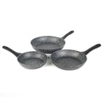 Salter BW06235S Megastone 3 Piece Frying Pan Set – 20cm/24cm/28cm, 10 x Tougher Non-Stick, PFOA-Free Forged Aluminium, Suitable For All Cooking Hobs, Soft Touch Handle