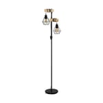 Standing Floor Lamp Light Black Cage Shade & Wood Hangman 2 x 60W E27 Bulb