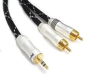 3.5mm Stereo Audio Jack to 2 RCA Phono Aux Cable Lead 24K Gold Plated (3 Metre)