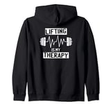 Lifting Is My Therapy Barbell Funny Workout Weight Lifting Zip Hoodie