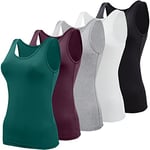 BQTQ 5 Pcs Tank Tops for Women Undershirt Sleeveless Vest Tops for Women and Girls (Black, White, Grey, Violet Red, Dark Cyan M)