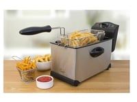 3L Electric Deep Fat Chip Fryer Non Stick Pan & Safe Basket Handle Brushed Steel