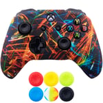 9CDeer 1 Piece of SiliconeTransfer Print Protective Cover Skin + 6 Thumb Grips for Xbox One/S/X Controller Black Stream