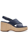 Clarks Manon Wish Leather Cross Front Wedge Sandals - Navy, Navy, Size 7, Women