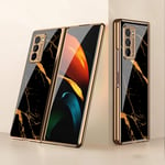 BaiFu Case for Samsung Galaxy Z Fold2 5G Cases Ultra-Thin PC + 9H Tempered Glass Phone Cover for Samsung Galaxy Z Fold2 5G, Gold line black
