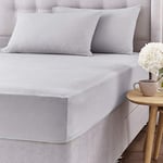 Silentnight 100% Brushed Cotton Double Fitted Sheet and Matching Pillowcase Set Grey - Easy Care Luxury Linen Bottom Bedsheet - Elastic Hem to Snugly Fit Around Your Mattress