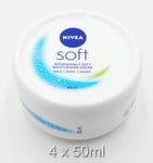 NIVEA SOFT MOISTURISING CREAM FOR FACE, BODY AND HANDS 50ML TUB 4 PACK
