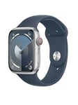 Apple Watch Series 9 (Gps + Cellular), 45Mm Silver Aluminium Case With Storm Blue Sport Band - S/M