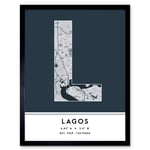 Lagos Nigeria City Map Modern Typography Stylish Letter Framed Word Wall Art Print Poster for Home Décor