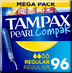 Tampax Pearl Compak Regular Tampons, 96 Count (Pack of 1)