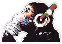 Banksy Thinker Monkey Headphones Design Wall Art Graffiti Vinyl Sticker Urban Art Window, Car, Laptop Decal (Small - 10x7cm)