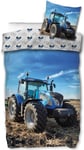 Sängkläder med traktor - 140x200 cm - Vändbart bäddset med blå traktor - 100% bomull - Fantastiska sängkläder för barn