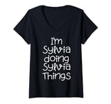 Womens I'm Sylvia Doing Funny Things Name Birthday Gift Idea V-Neck T-Shirt