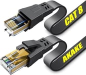 Câble Ethernet Cat 8, câble réseau Internet plat haute vitesse robuste de 1.5M, câble LAN professionnel, 26 AWG, 2000 Mhz 40 Gbps avec connecteur RJ45 plaqué or, blindé au mur, intérieur et extérieur