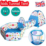 3 in 1 Kids Toddler Tunnel Pop Up Play Tent Indoor Outdoor Cubby Playhouse UK