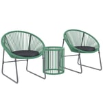 Trädgårdsmöbelset i polyrattan, utelounge balkongmöbler för 2 personer, 3-delad sittgrupp med 2 stolar, sidobord, kuddar, väderb