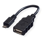 ROLINE Câble USB 2.0 | câble de raccordement OTG | A-femelle vers Micro B-mâle | noir 0,15 m