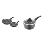 Tower Cerastone T81282X 2 Piece Forged Frying Pan Set with Non-Stick Coating and Soft Touch Handles, 20/28cm, Graphite & T81217 Cerastone Forged Saucepan, Graphite, 18 cm