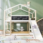 Dans Les Nuages - Lit superposé enfants 90x200cm, avec toboggan, échelle, sommier à lattes, lit cabane en pin - blanc - Blanc