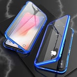 Étuis pour téléphone cellulaire, for iPhone XS Max Ultra Slim Double Sides magnétique Adsorption Cadre Angulaire en Verre trempé Aimant Flip Case (Couleur : Bleu)