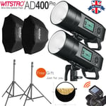 UK 2*Godox AD400Pro 400Ws TTL HSS Outdoor Flash+95cm softbox Stand+Xpro Trigger