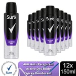 Sure Men Anti Perspirant 48H Protection Active Dry Deodorant, 12 Pack, 150ml