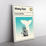 Big Box Art Book Cover Moby Dick Herman Melville Canvas Wall Art Print Ready to Hang Picture, 76 x 50 cm (30 x 20 Inch), White, Turquoise, Grey
