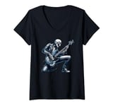 Womens Rock And Roll Graphic Band Tees Skeleton Playing Guitar V-Neck T-Shirt