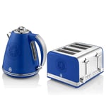 Swan Rangers Retro 1.5L Jug Kettle and 4 Slice Toaster Set Stainless steel Blue