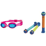 Zoggs Little Twist Kids Swimming Goggles, UV Protection Swim Goggles - Pink and Fuchsia & Dive Sticks Pool Toys, Confidence Building Diving Sticks, Safe Swimming Pool Toys, Blue/Lime/Orange (3 Pk)