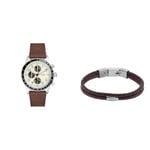 FOSSIL Men's Watch Sport Tourer and Bracelet Jewelry, Brown Leather, Set