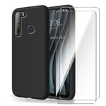 LJSM Case for HTC Desire 20 Pro + [2 Pieces] Tempered Film Glass Screen Protector - Black Silicone Soft TPU Cover Shell for HTC Desire 20 Pro (6.5")