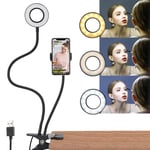 DIWUJI Selfie Ring Light with Cell Phone Holder, 2 in 1 Live Broadcast Stand 3 Light Modes 10 Brightness Adjustment, Makeup Ring Light with Long Arms Mount on Desktop for Live Streaming