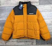 GANT Colour Block Puffer Jacket Mens Size Small Dark Orange Black RRP £250 Zip