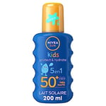 NIVEA SUN Kids Spray Protect & Play coloré FPS 50+ (1x200 ml), protection solaire hydratante adaptée à la peau des enfants, écran solaire extra résistant à l’eau